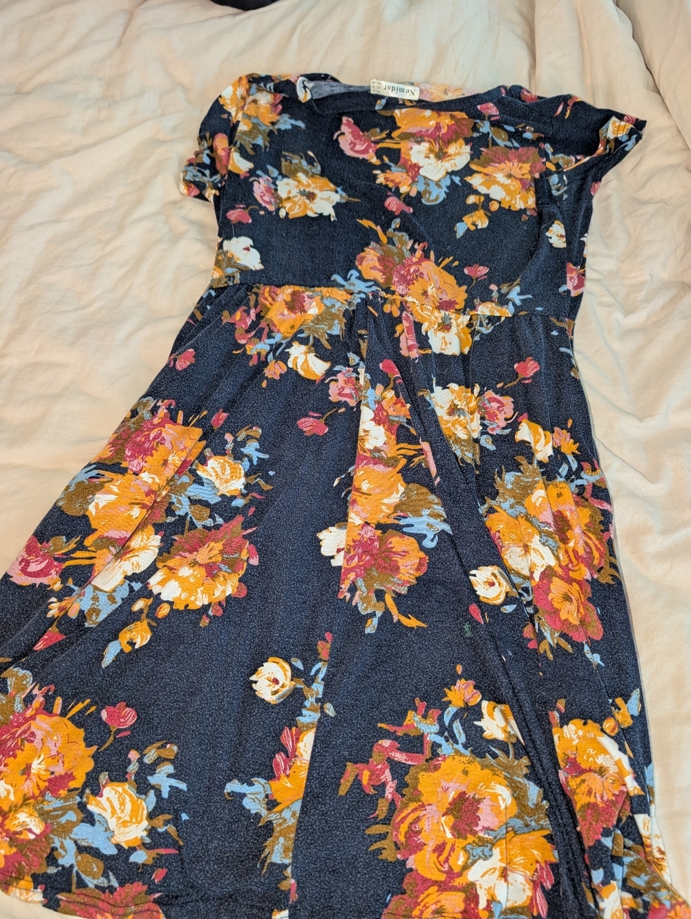 Nemidor Floral Navy Fit & Flare Dress, Size 16